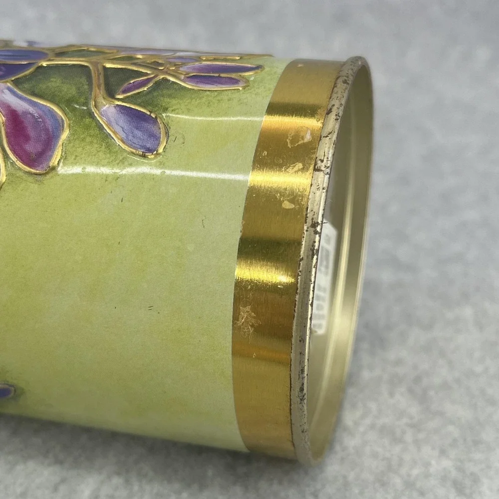 Silver Crane Green Floral Tin Art‎ Nouveau Wisteria Storage Canister Lid Spring